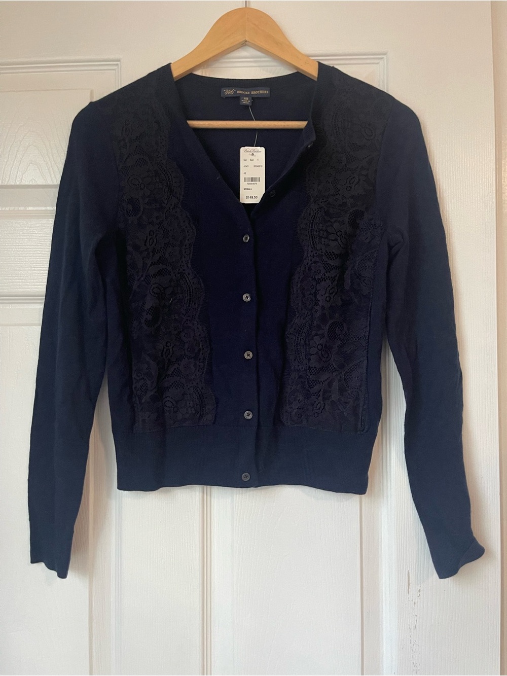 100% Merino Brooks Brothers Navy Lace-Front Button Cardigan